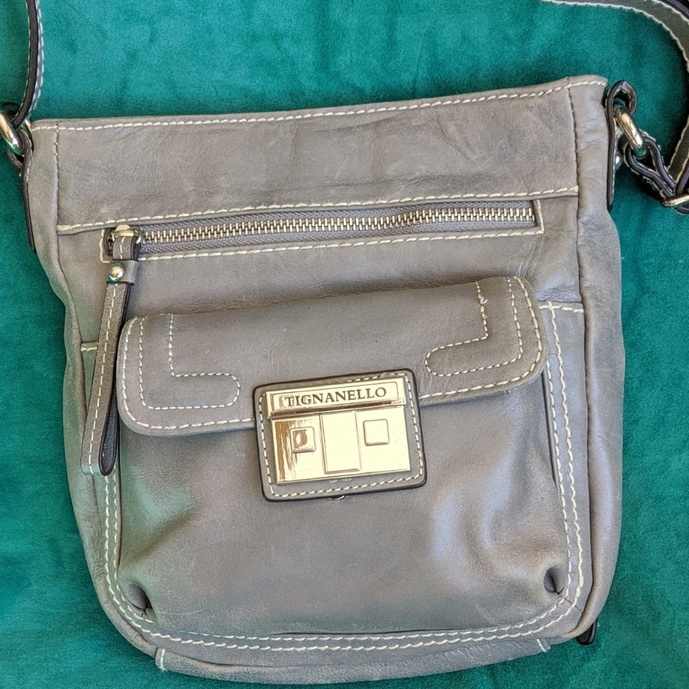 Grey Leather Tiganello Crossbody Bag